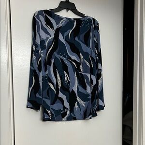 Chico's Blue & Navy Abstract Print Long-Sleeve Top